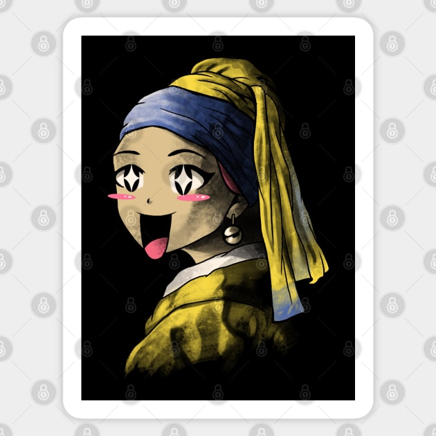 Kawaii with a Pearl Earring Sticker by Vincent Trinidad Art